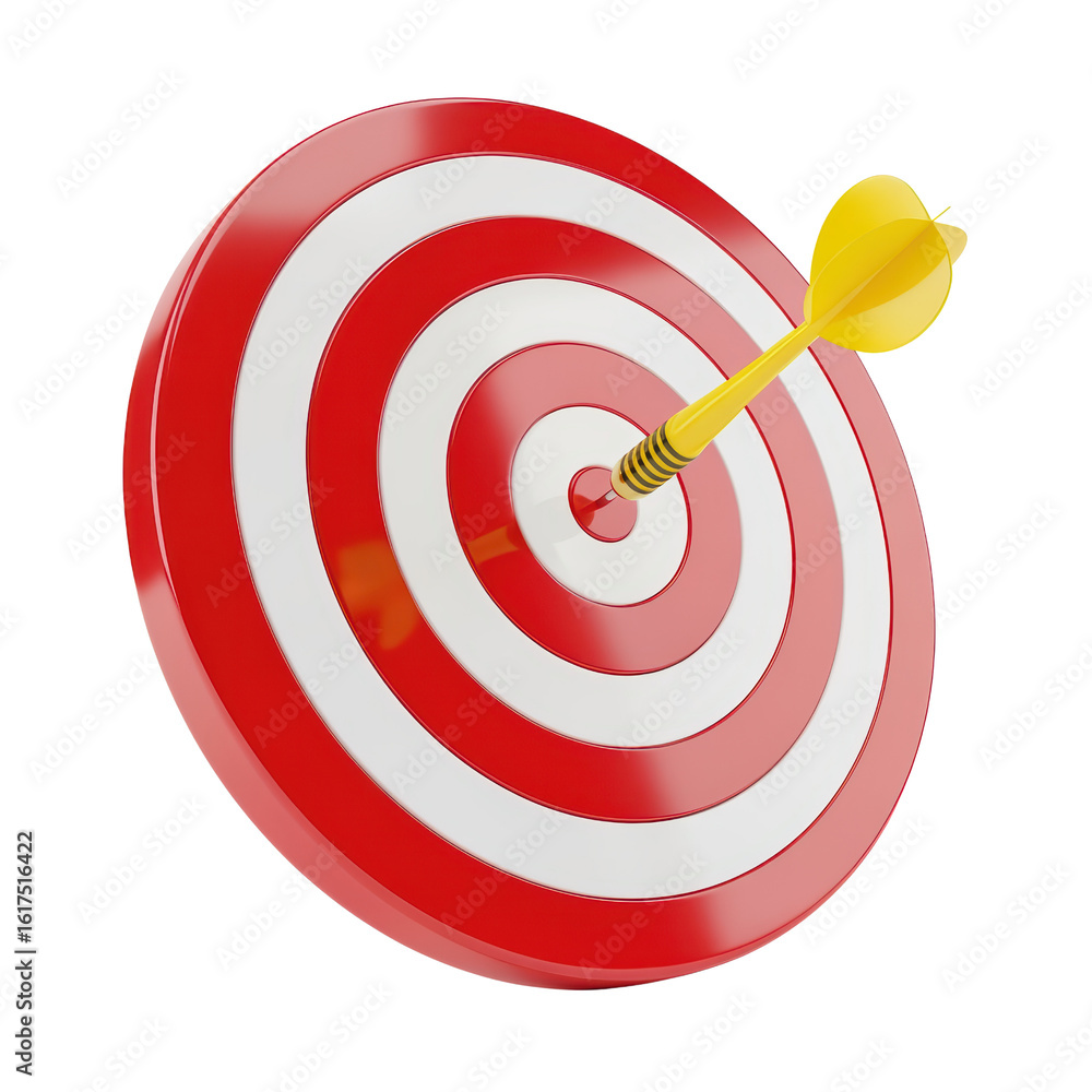 Red and White Target with Yellow Dart Hitting Center on Transparent Background Red and White Target with Yellow Dart Hitting Center on Transparent Background