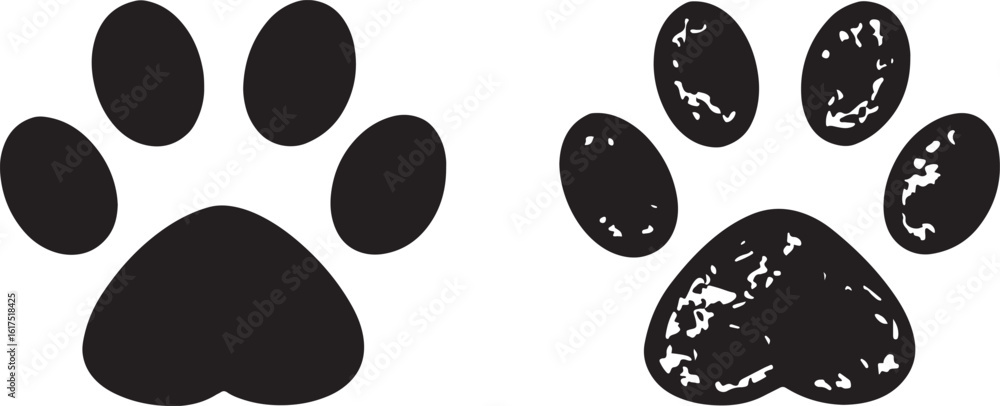 Fototapeta premium Stylized black white dog paw prints graphic