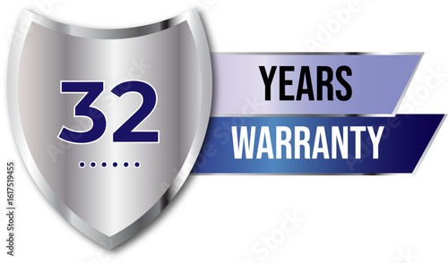Minimalist years warranty shield label icon badge design. blue and silver color. Guarantee, quality assurance, protection. warranty badge sign insignia symbol with stars on transparent background