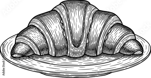 Delicious croissant illustration on plate for bakery cafe menu and food blog graphic design asset