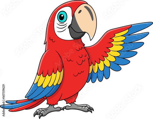 Cartoon macaw illustration, bright parrot drawing for kids, tropical bird vector image download now