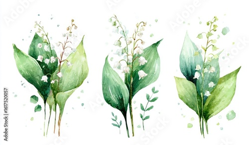 Watercolor lily of the valley sprigs (1)