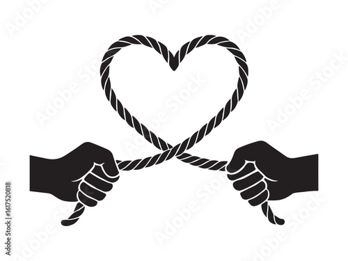 Hands Tying Rope into a Heart Knot - Strength of Love