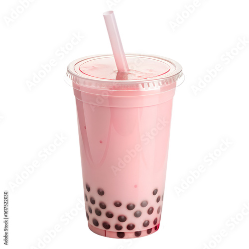 strawberry bubble tea in a plastic cup