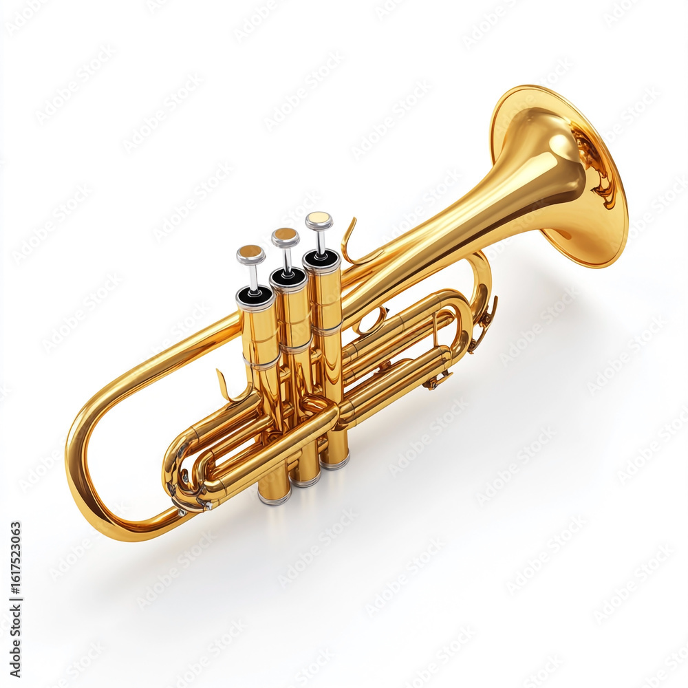 Obraz premium Golden Trumpet Musical Instrument on White Background brass instrument 1