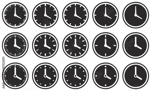 様々な形の時計アイコンのベクターイラストセット
