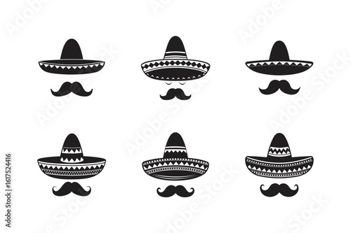 sombrero and mustache silhouette icon