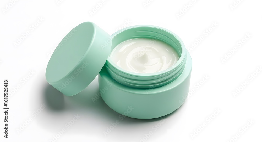 Face Cream in Jar with Mint Green Lid, Isolated on White Background Face Cream in Jar with Mint Green Lid, Isolated on White Background