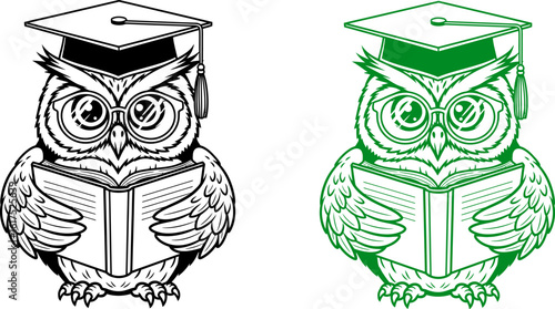 Wise owl reading book with graduation cap vector illustration for education and knowledge concepts