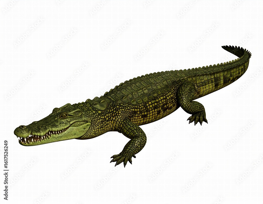 Obraz premium a 3D render of crocodile, positioned left, isolated white background