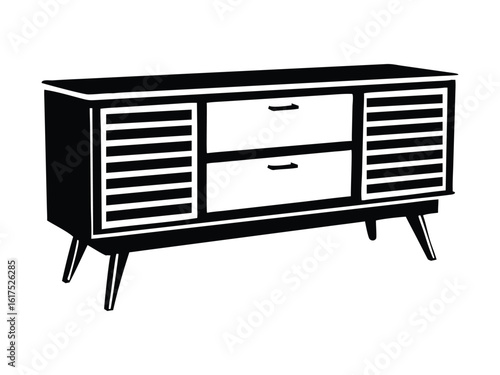 Mid-Century Modern Sideboard with Louvered Doors