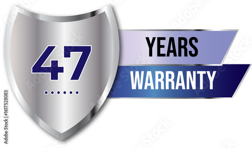 Minimalist years warranty shield label icon badge design. blue and silver color. Guarantee, quality assurance, protection. warranty badge sign insignia symbol with stars on transparent background