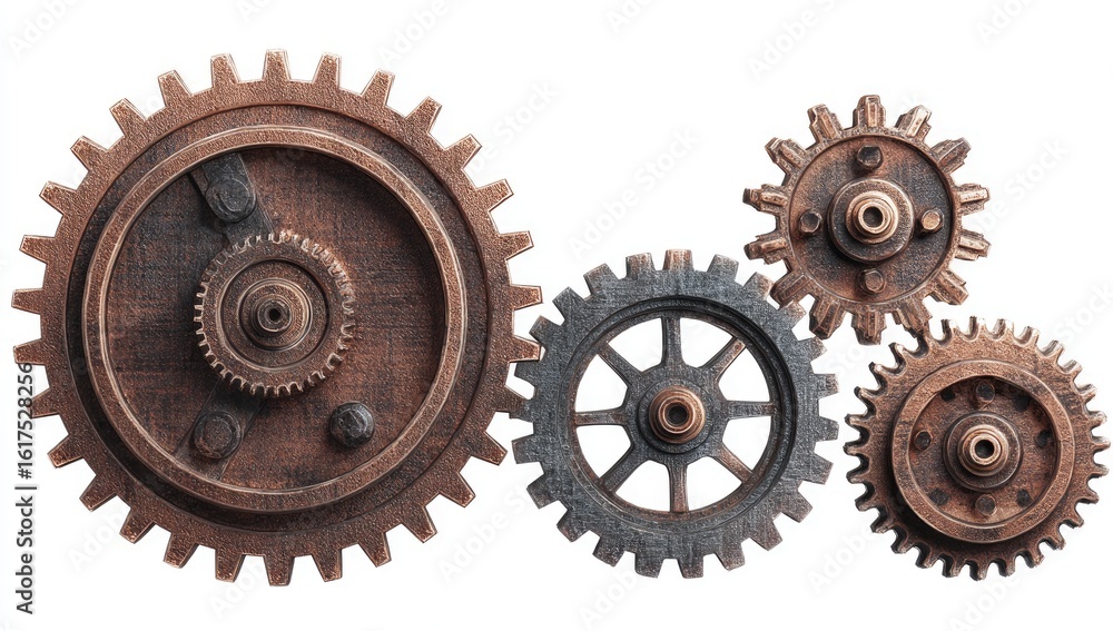Interlocking gears, various sizes, copper and gray tones Interlocking gears, various sizes, copper and gray tones