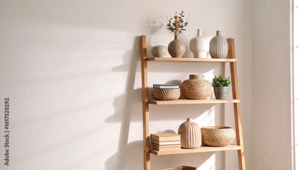 Fototapeta premium Wooden Ladder Shelf with Decor