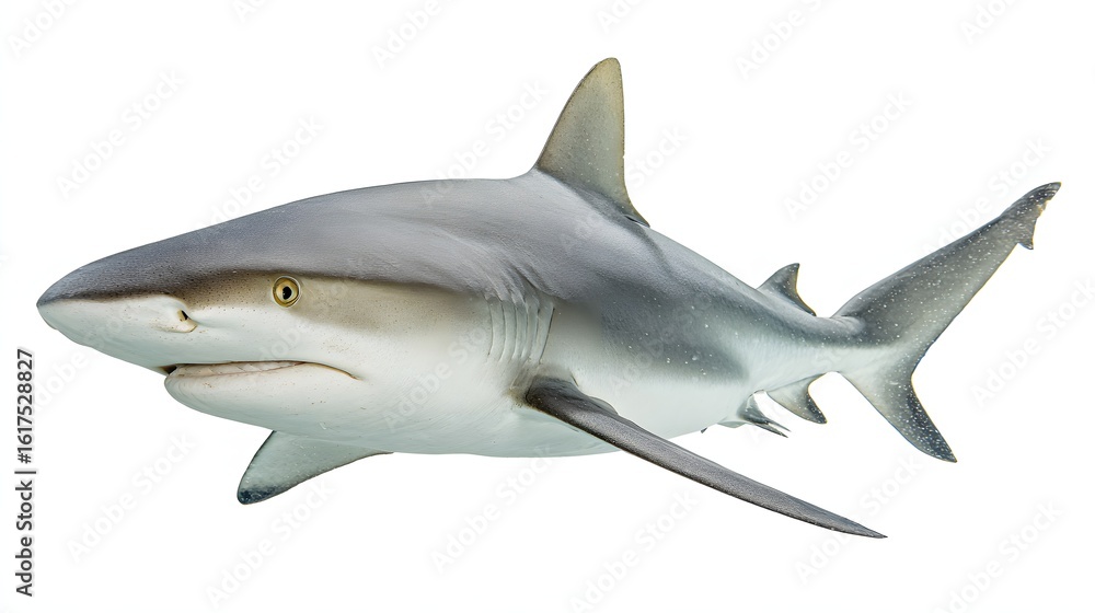 Fototapeta premium Gray reef shark isolated on white background.