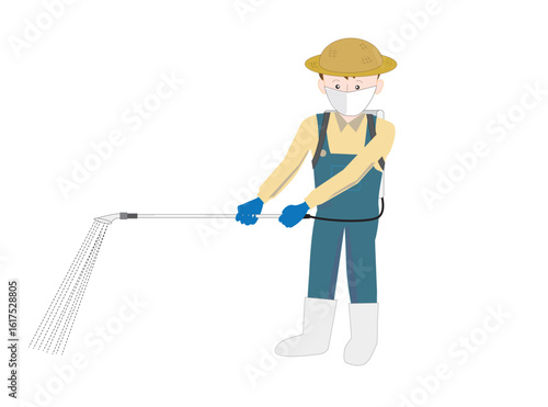 農薬の散布作業をしている男性のイラスト