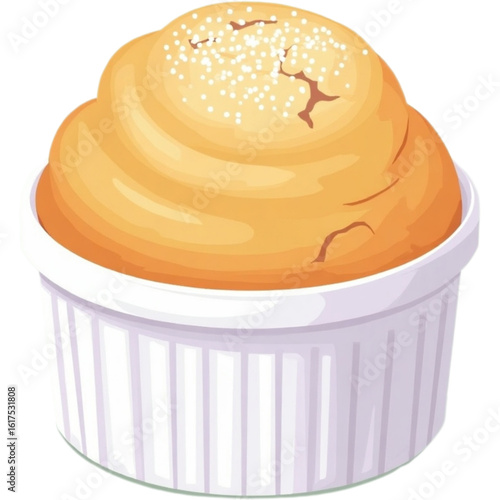 Soufflé in a ramekin with powdered sugar