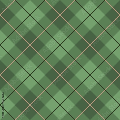 Wallpaper Mural A geometric pattern featuring various shades of green arranged in a diamond grid with intersecting lines. The design has a plaid-like appearance, giving it a structured and repetitive look. Torontodigital.ca