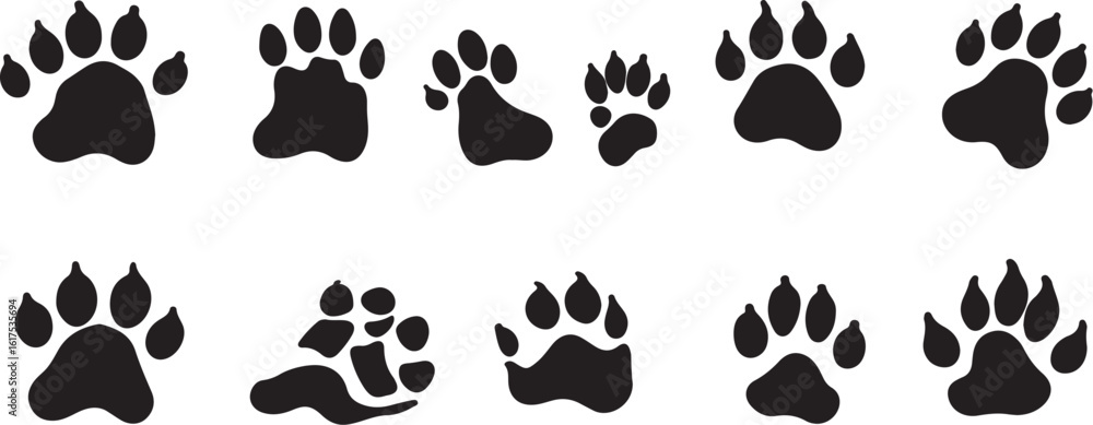 Fototapeta premium Black Paw Prints Vector Illustration on White Background