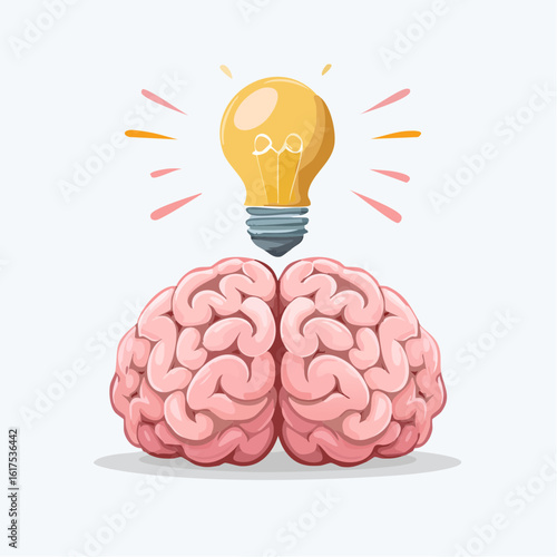 Minimalist vector icon of a brain with a light bulb above it, symbolizing creative and intelligent ideas