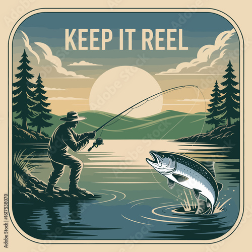 An angler stands poised at the water’s edge during dusk, casting their line as the sun begins to set, highlighting the tranquility and peacefulness of the fishing experience.