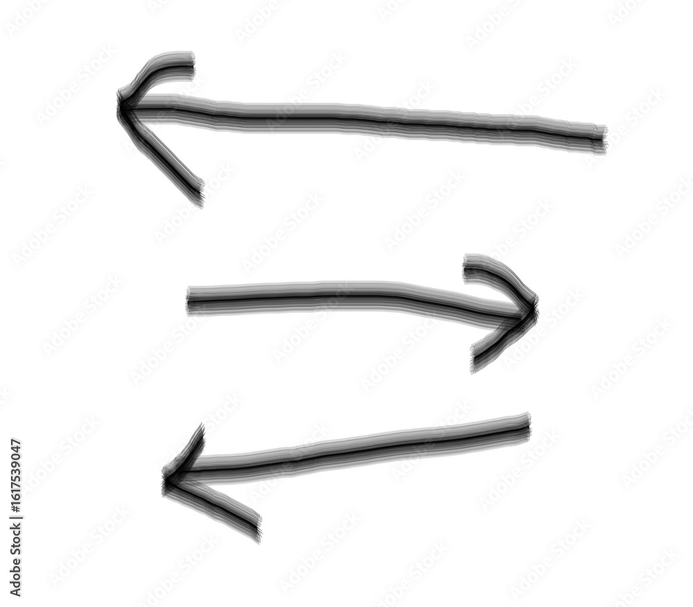 Fototapeta premium Three Black and White Horizontal Arrows Different Directions
