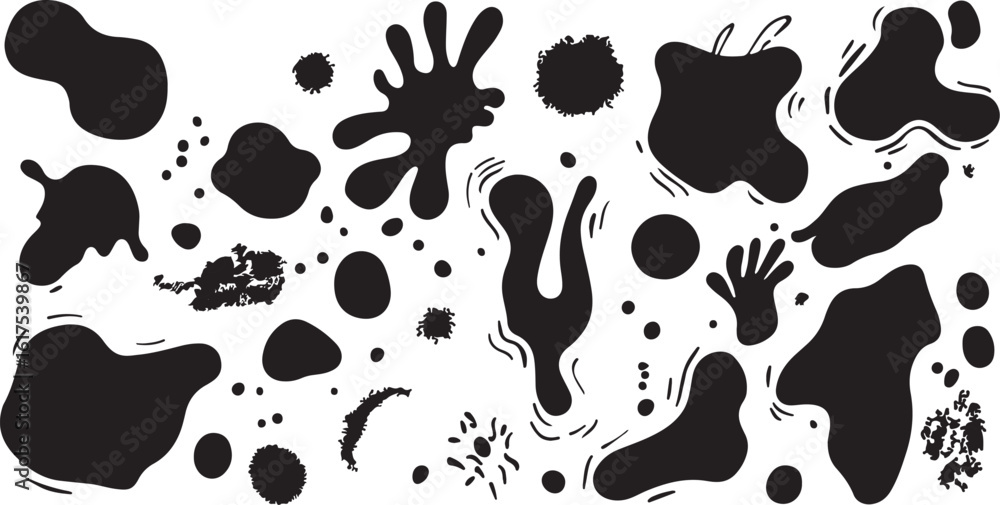 Fototapeta premium Black Ink Splatters and Blotches Vector Set, Abstract Design