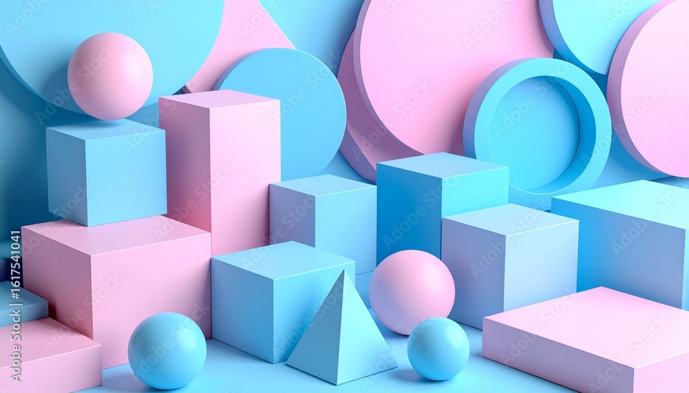 Fototapeta premium Blue and Pink 3D Abstract Shape Composition