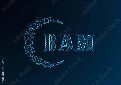 Low poly letter logo BAM design. BAM letter logo low poly vector design on blue color gradient background. BAM logo low poly design