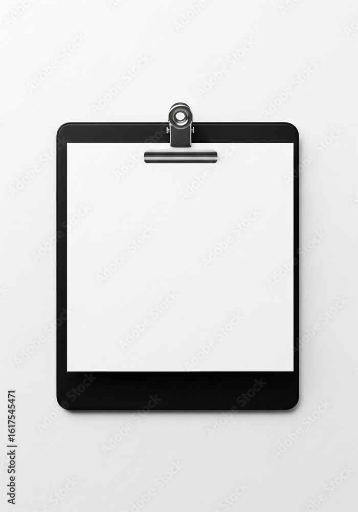 Sleek black clipboard with a blank white sheet for your text or design. Isolated on a clean white background, this versatile mockup is perfect for business, office, or educational concepts. Sleek black clipboard with a blank white sheet for your text or design. Isolated on a clean white background, this versatile mockup is perfect for business, office, or educational concepts.