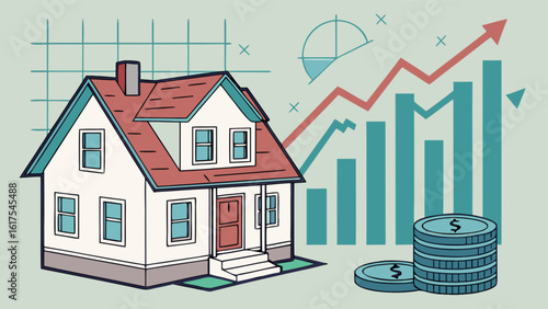 Real estate market analysis showing property value increase and investment growth in the housing sector