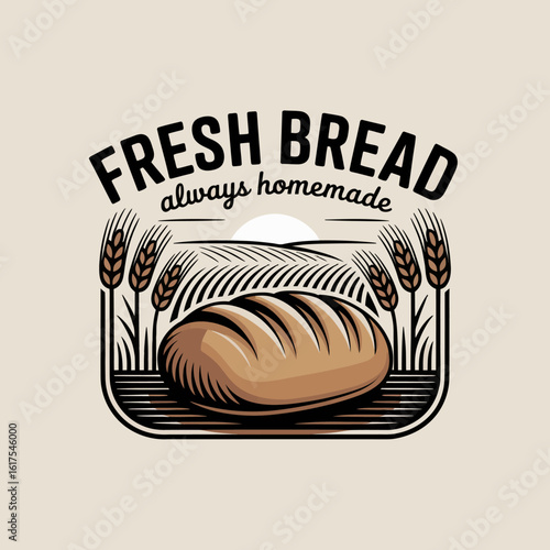 A beautifully styled artisan bread loaf rests against a scenic backdrop of wheat fields, representing the connection between sustainable farming and fresh, homemade food.