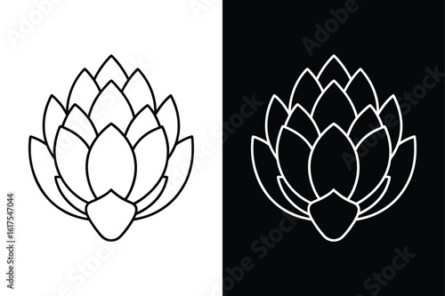 Flat Artichoke Line Drawing. Healthy Food Illustration in Black and White