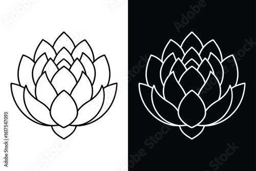 Fresh Artichoke Line Art. Detailed Leaf and Stem Design in Monochrome