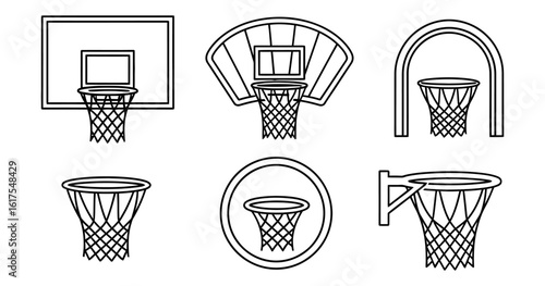 Collection of Outline Basketball Hoop Icons illustration