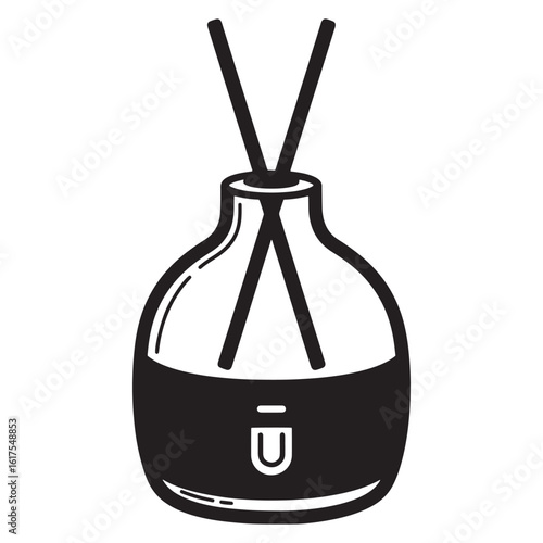 Simple vector illustration of an essential oil diffuser with reed sticks in minimalist style