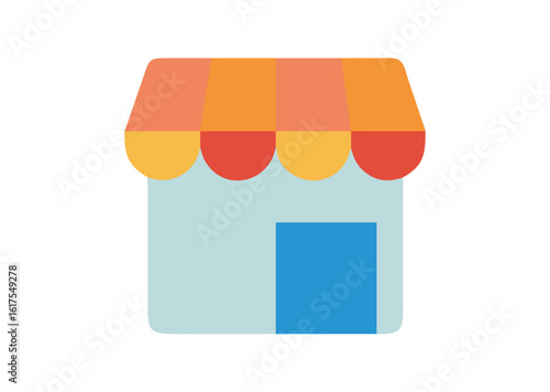 Modern storefront icon with colorful awning vector illustration