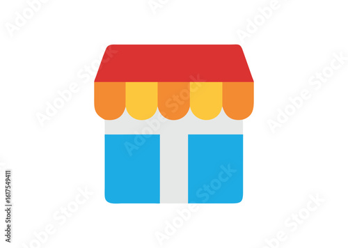 Modern storefront icon with colorful awning vector illustration