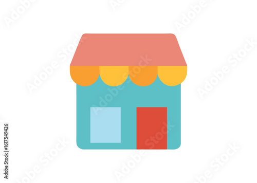 Modern storefront icon with colorful awning vector illustration