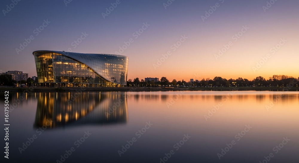 Modern building reflection sunset Modern building reflection sunset