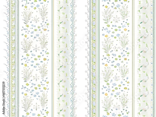 Delicate floral pattern with vertical stripes and subtle botanical elements