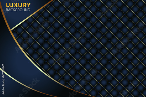 Elegant Dark Blue Quilted Background with Gold Grid Pattern – Luxury Style