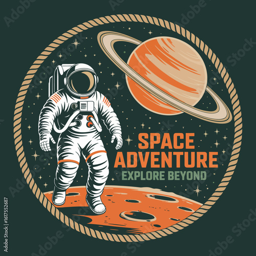 This vibrant image depicts an astronaut exploring a lunar landscape with a distant planet in the background, encapsulating the thrill of space adventure and human curiosity.