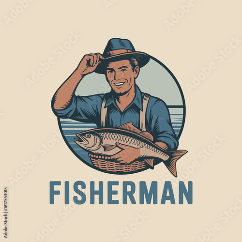 A happy fisherman poses with a freshly caught fish in hand, showcasing his pride and joy in the art of fishing against a serene lake backdrop.