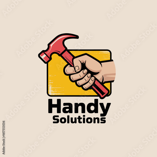 This image depicts a hand gripping a red hammer against a warm-colored background, symbolizing the concept of handy solutions and the power of DIY creativity and repair.