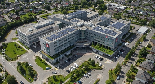 Modern medical center aerial view