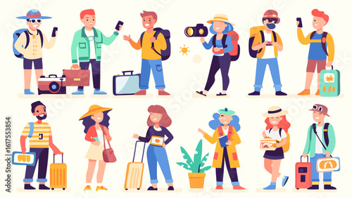 travellers in different poses for use