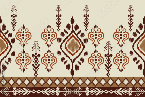Ikat pattern hand drawn brown  tone, Motif ethnic floral seamless textil, embroidery, print striped ornament floral, pattern, design for wrapping, silk, scarf, background, textile