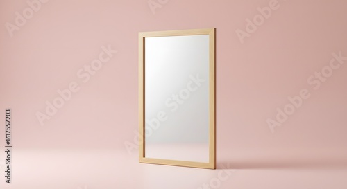 Full Length Mirror with Wooden Frame on Pink Background