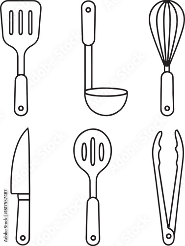Line Art Kitchen Utensils Collection, Kitchen Utensils Vectors 